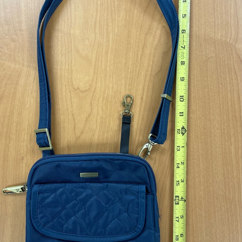 Travelon Anti-Theft Quilted Signature Slim Pouch Crossbody Bag Blue Purse